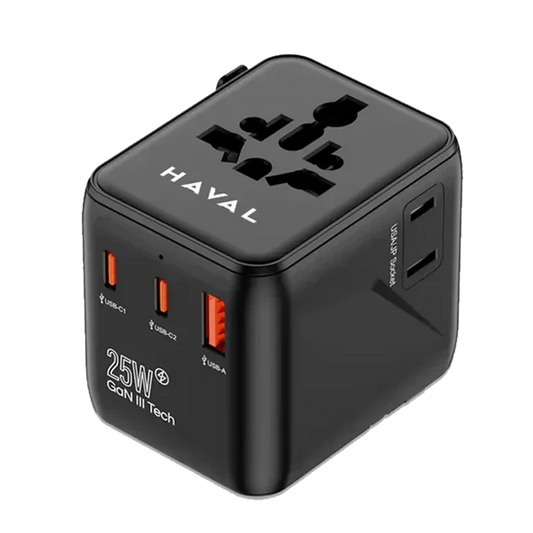 HAVAL 25W FAST CHARGER+UNIVERSAL ADAPTER , COMES WITH 2 USB-C, 1 USB-A PORT