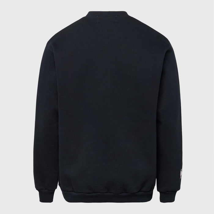 Homme + Femme black crewneck with embroidered 10 year crest design