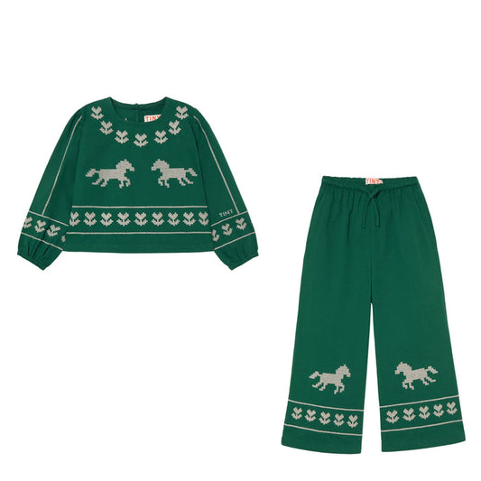 Horses & Flowers Set Dark Green