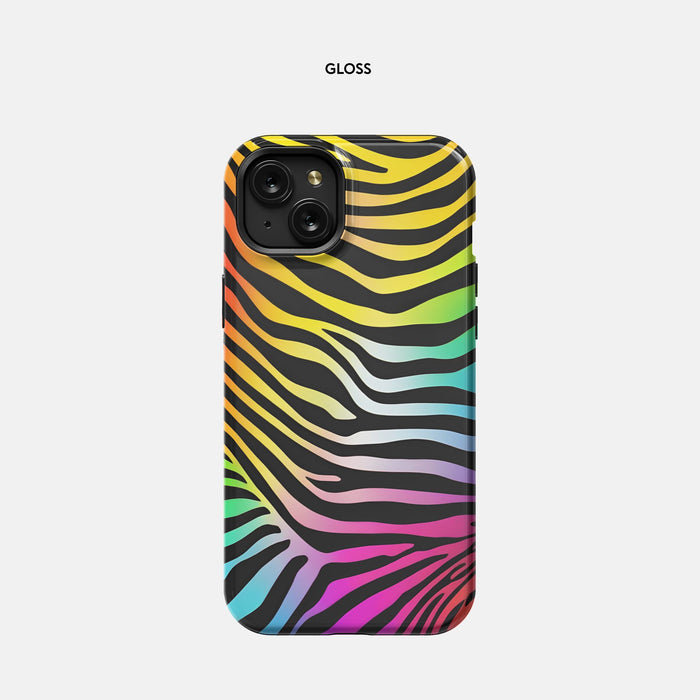 iPhone 15 Plus Tough Case - Rainbow Zebra