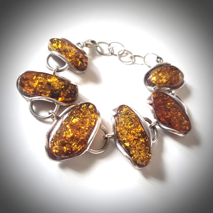 Large Golder Green Amber Stone Classic Link Bracelet BuyRussianGifts Store