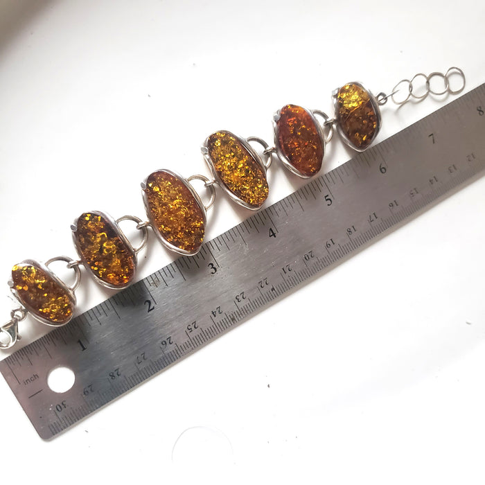 Large Golder Green Amber Stone Classic Link Bracelet BuyRussianGifts Store