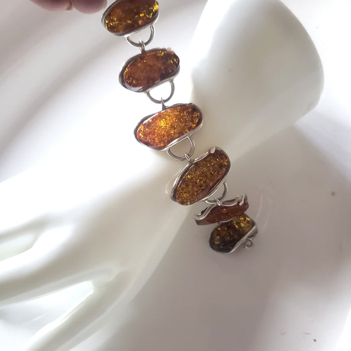 Large Golder Green Amber Stone Classic Link Bracelet BuyRussianGifts Store