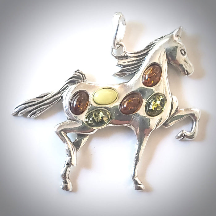 silver amber horse pendant