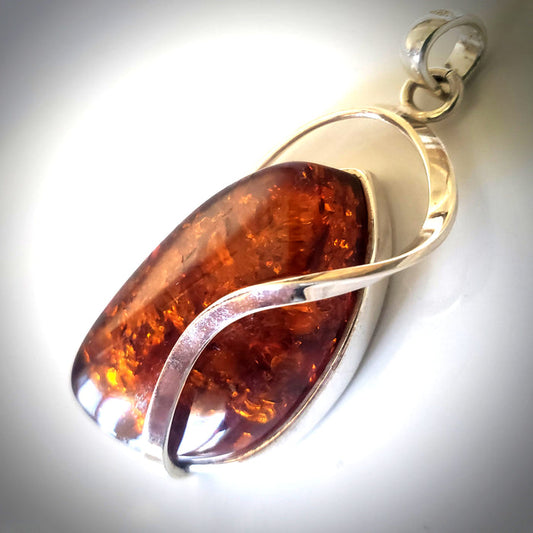 Modern cognac amber large pendant