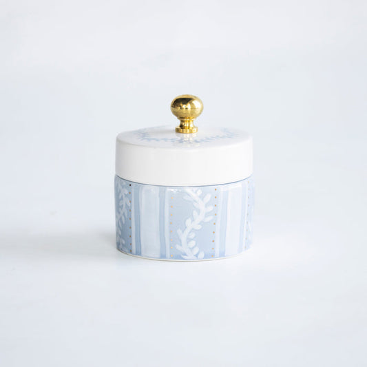 Laurel Wreath Petite Trouvé Trinket Box — Laurel Wreath Petite Trouvé box with lid and brass knob; Susan Gordon Pottery