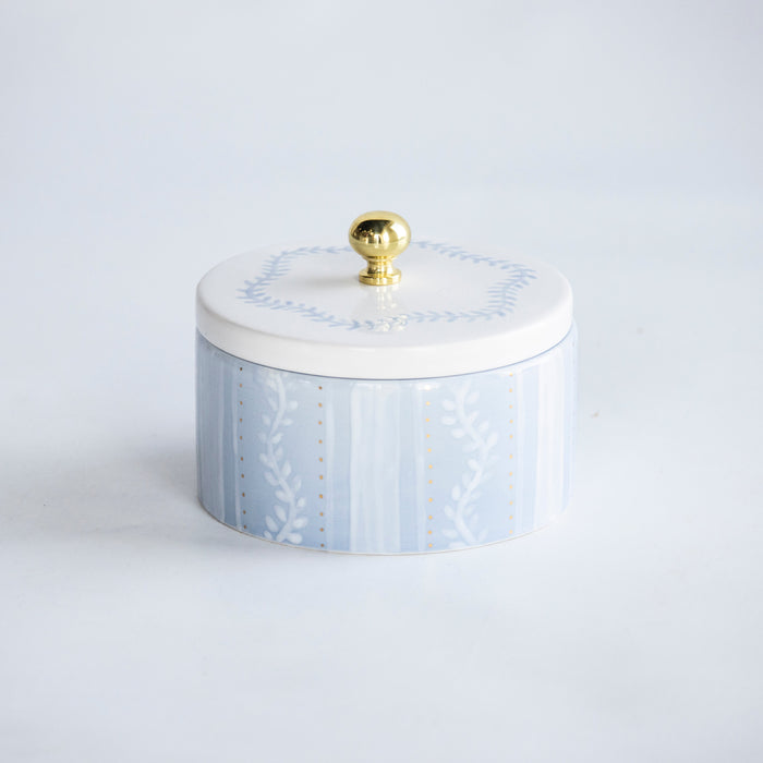 Laurel Wreath Traditional Trouvé Trinket Box — Laurel Wreath Traditional Trouvé box with lid and brass knob; Susan Gordon Pottery