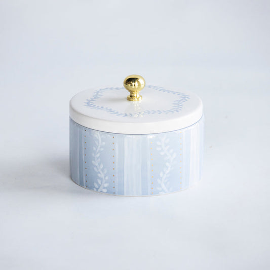 Laurel Wreath Traditional Trouvé Trinket Box — Laurel Wreath Traditional Trouvé box with lid and brass knob; Susan Gordon Pottery