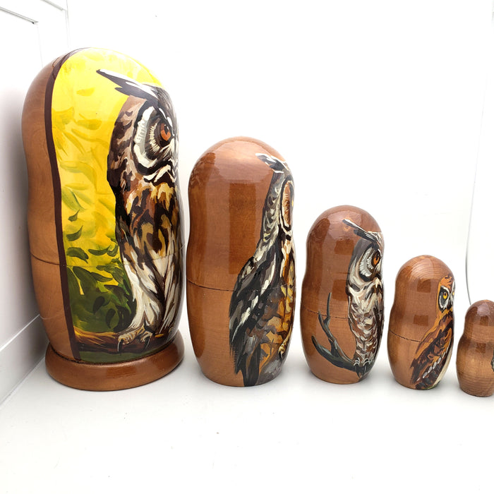 Long Eared Owl Stacking Matryoshka Doll 7" Tall