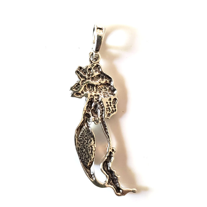 Mermaid pendant in silver and amber