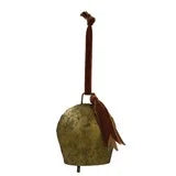 Metal Bell Ornament with Velvet Ribbon, Antique Gold Finish