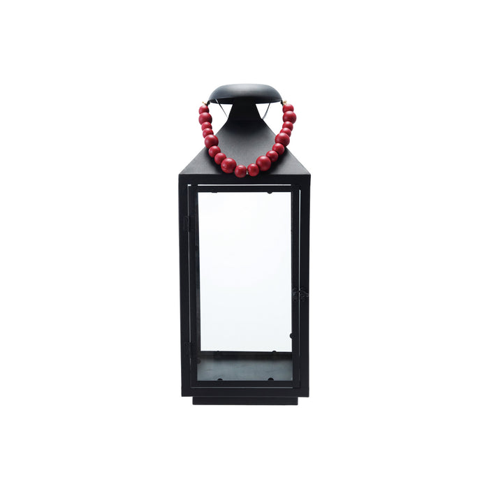Metal & Glass Lantern with Wood Bead Handle
