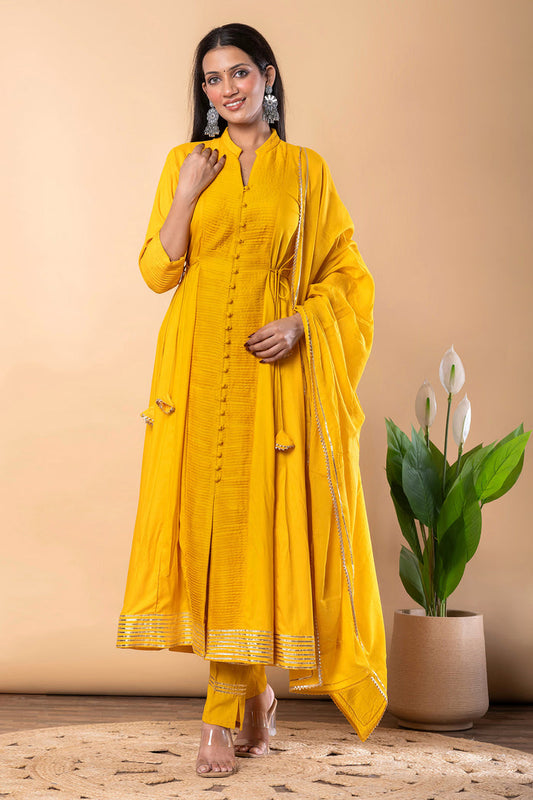 Mikado Yellow Rayon Gota Work Anarkali Set