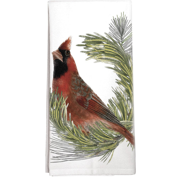 Montgomery Street Cardinal on Pine Branch Cotton Flour Sack Dish Towel