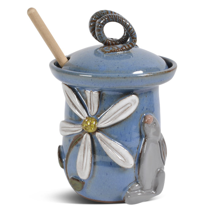 MudWorks Pottery Bunny with Daisy Honey Pot