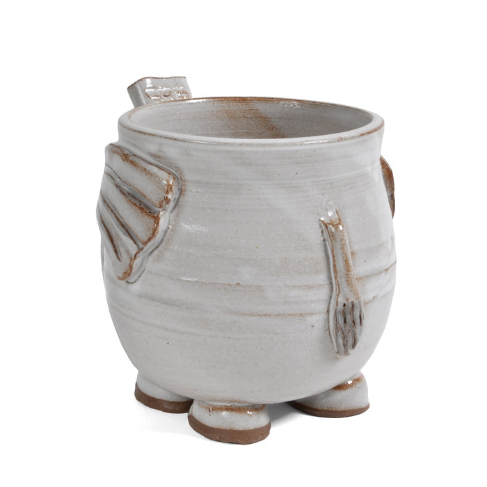 MudWorks Pottery Footed Elephant Mug with Raised Trunk Handle, White