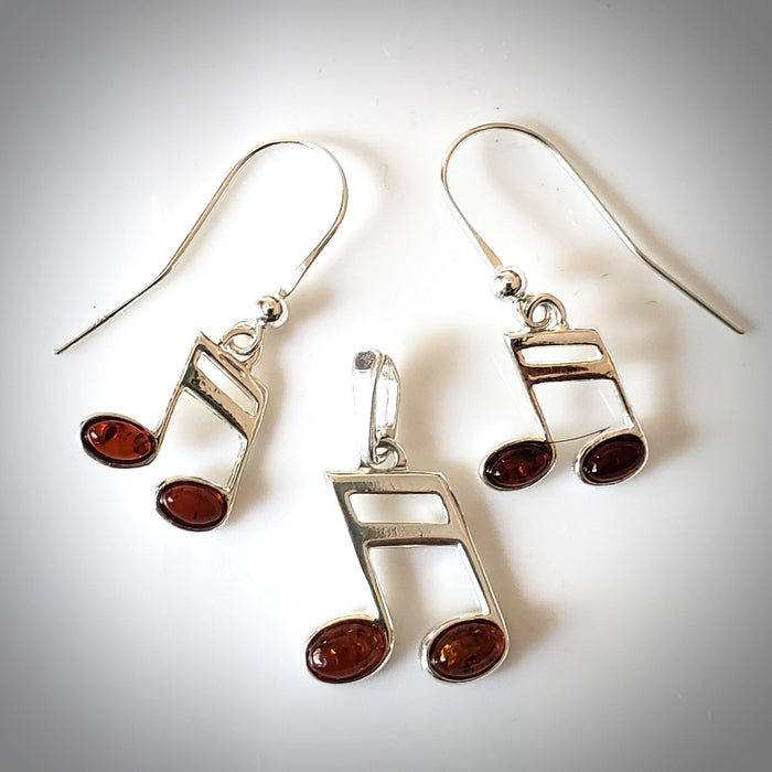 silver music note earrings pendant jewelry set