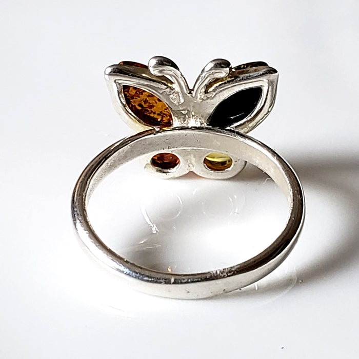 sterling silver butterfly ring with 4 colors natural amber wings