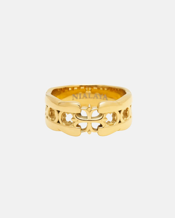 Nialaya Men's Cross Band Ring with Gold Plating