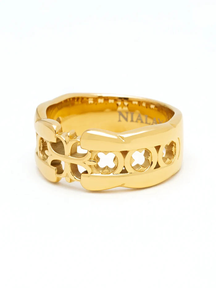 Nialaya Men's Cross Band Ring with Gold Plating