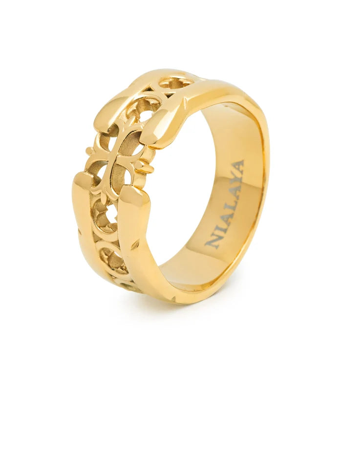 Nialaya Men's Cross Band Ring with Gold Plating