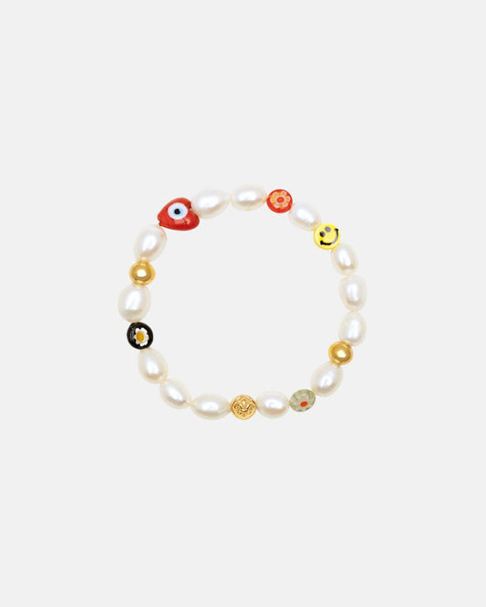 Nialaya Men's Smiley Face Pearl Bracelet