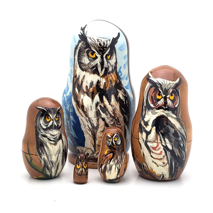 Owl Nesting Matryoshka Doll 4" Tall