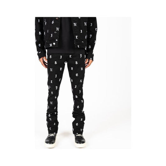 Soul Stamped Jet Black Flare Stack Denim jeans with distressed details and stacked flare design