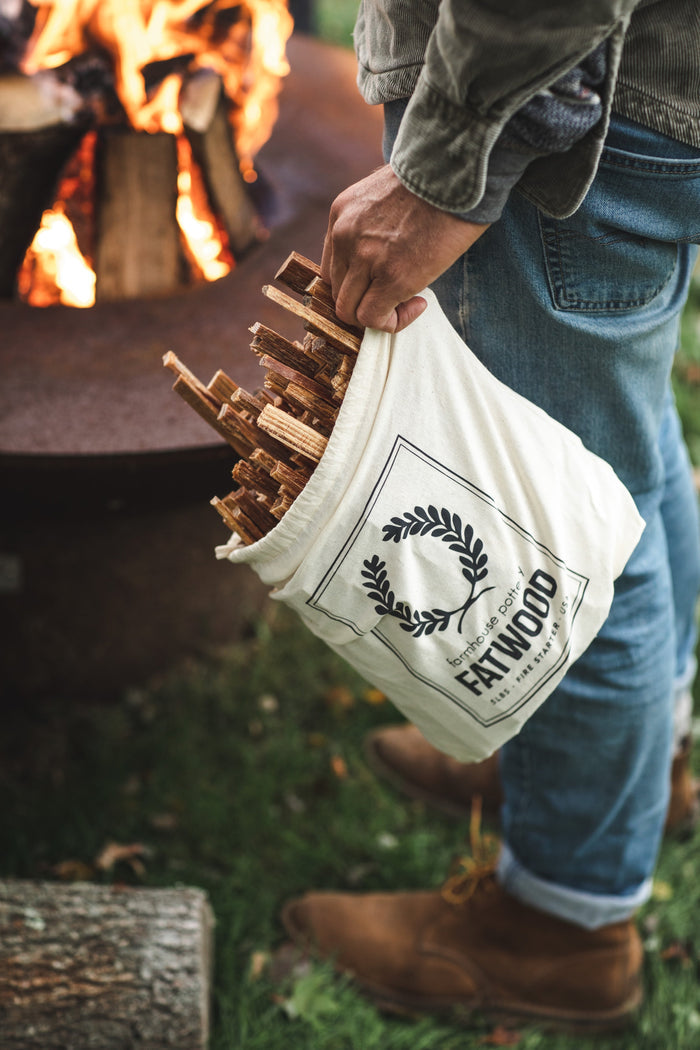Pine Fatwood Fire Starter — carrying a bag of fatwood; Farmhouse Pottery