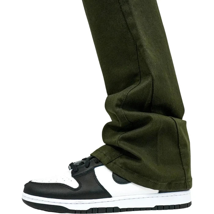 Preme Olympus Olive Twill Stacked Flare Denim styled with casual outfit