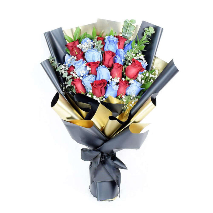Red and Blue Rose Bouquet