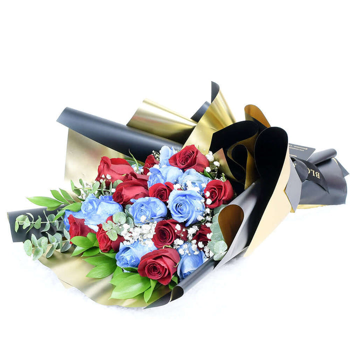 Red and Blue Rose Bouquet