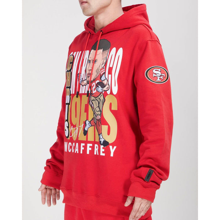Red hooded sweatshirt with Christian McCaffrey #23 Remix Avatar design