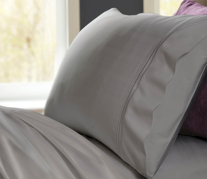 Purecare Premium Bamboo Sheet Set in gray, closeup of pillowcase