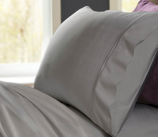 Purecare Premium Bamboo Sheet Set in gray, closeup of pillowcase