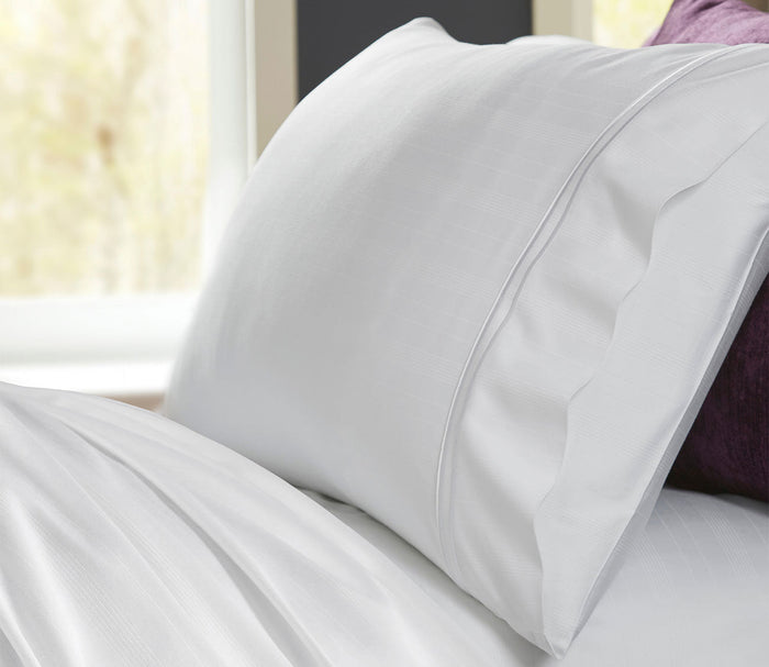 Purecare Premium Bamboo Sheet Set in white, closeup of pillowcase