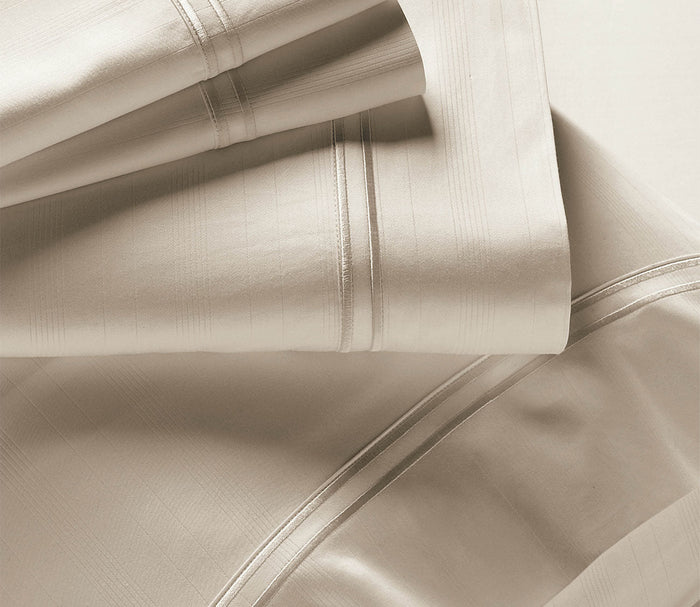 Purecare Premium Bamboo Sheet Set in sand, closeup of stitching