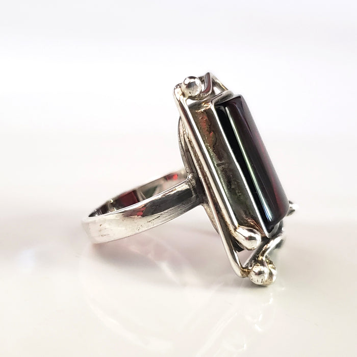 real amber silver square ring
