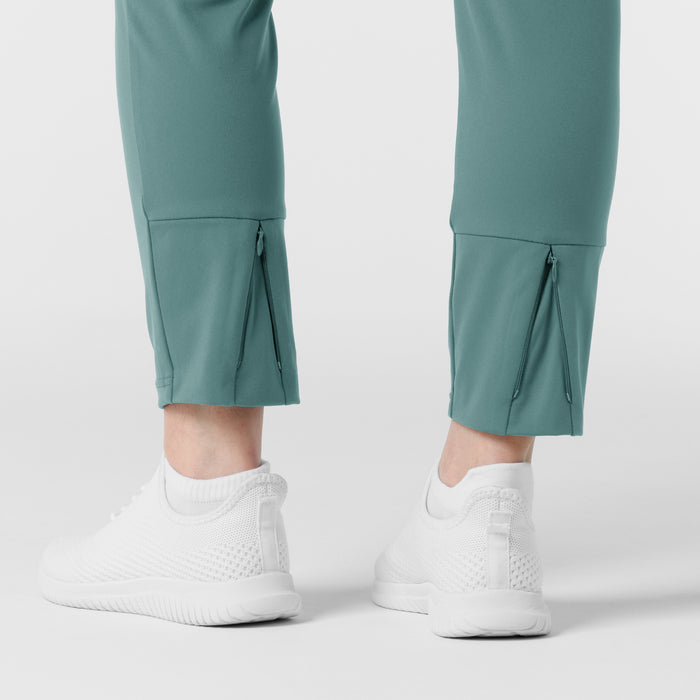 RENEW Knit Women's Track Scrub Pant Vintage Teal hemline detail