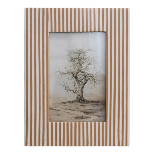 Resin Striped Photo Frame, White & Caramel Color