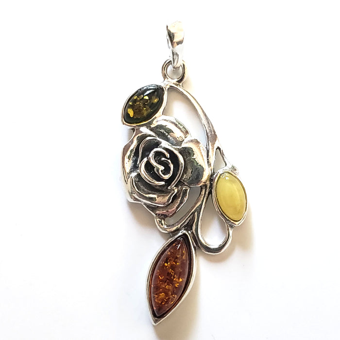 Rose Pendant in Sterling Silver & Natural Amber BuyRussianGifts Store