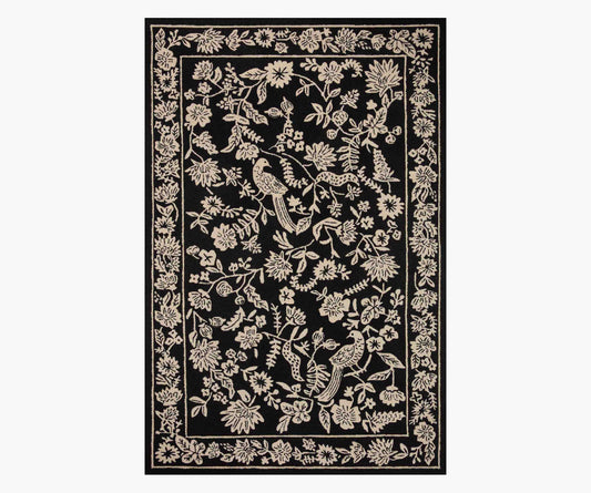 Arboretum Aviary Wool-Hooked Rug - Black