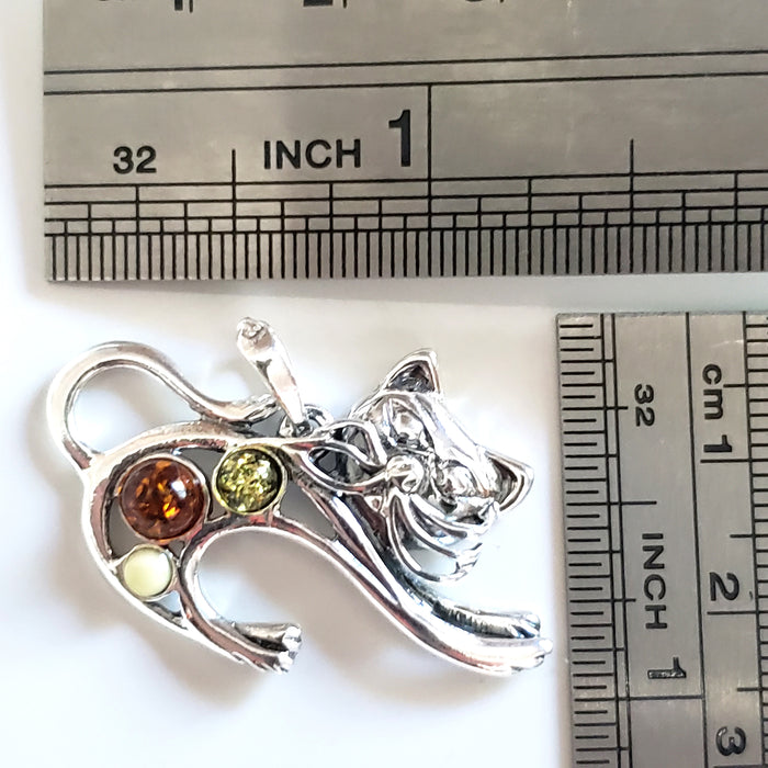 cat silver amber pendant