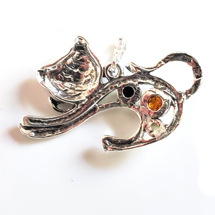 cat tail amber silver earrings