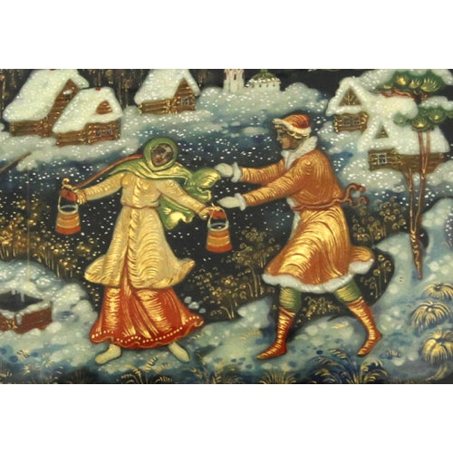 Russian Village in Winter Palekh Box
