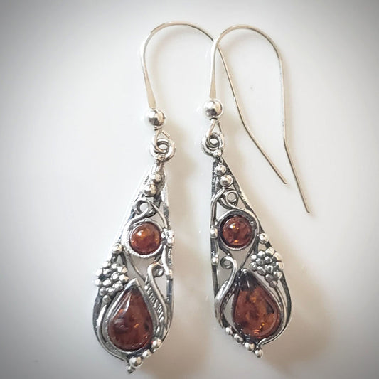silver grape vines amber earrings