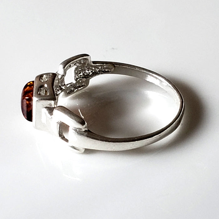 side of square amber sterling silver ring