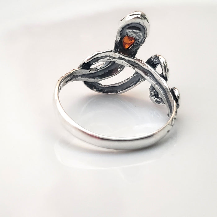 handcrafted silver amber snake ring