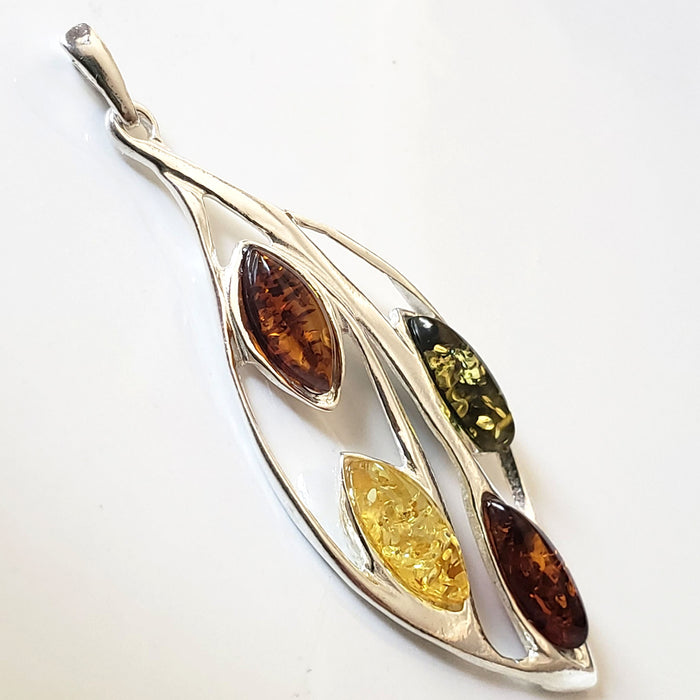 Amber leaf multicolor amber pendant