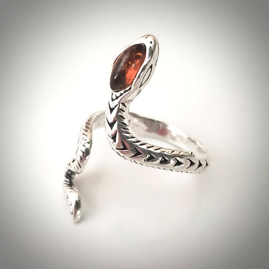 sterling silver amber snake wrap ring